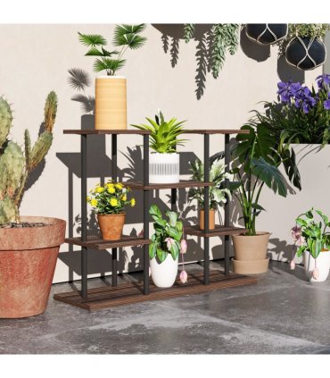 Outsunny 4 Tiered Metal Flower Shelf Display Rack, Carbonised Finish