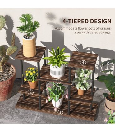 Outsunny 4 Tiered Metal Flower Shelf Display Rack, Carbonised Finish