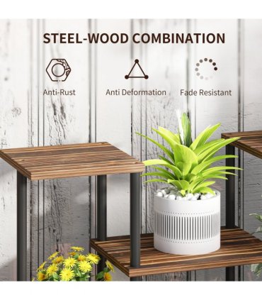 Outsunny 4 Tiered Metal Flower Shelf Display Rack, Carbonised Finish