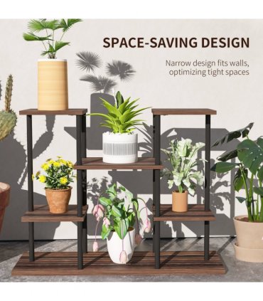 Outsunny 4 Tiered Metal Flower Shelf Display Rack, Carbonised Finish