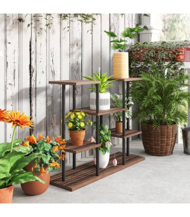 Outsunny 4 Tiered Metal Flower Shelf Display Rack, Carbonised Finish