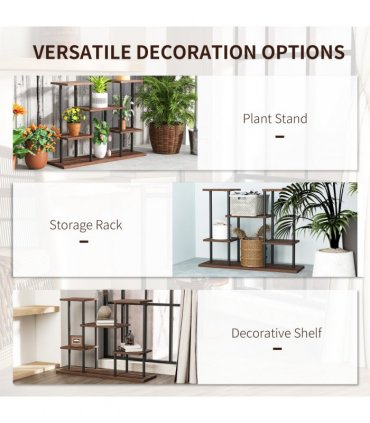 Outsunny 4 Tiered Metal Flower Shelf Display Rack, Carbonised Finish