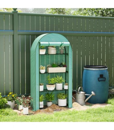 Outsunny 4 Tier Mini Greenhouse with Reinforced PE Cover, Green