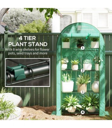 Outsunny 4 Tier Mini Greenhouse with Reinforced PE Cover, Green