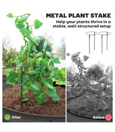 Outsunny Set of 2 Raised Beds for Garden with Metal Plant Stakes, Dark Grey