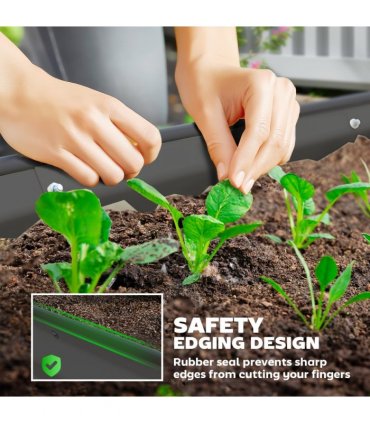Outsunny Set of 2 Raised Beds for Garden with Metal Plant Stakes, Dark Grey