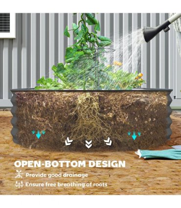 Outsunny Set of 2 Raised Beds for Garden with Metal Plant Stakes, Dark Grey