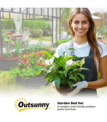 Outsunny Set of 2 Raised Beds for Garden with Metal Plant Stakes, Dark Grey