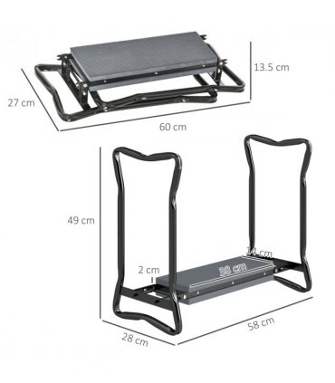 Outsunny 2 In1 Folding Garden Kneeler Foam Chair Pad Support Bench, Grey