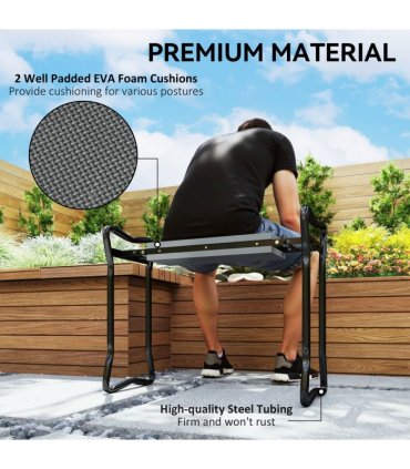 Outsunny 2 In1 Folding Garden Kneeler Foam Chair Pad Support Bench, Grey