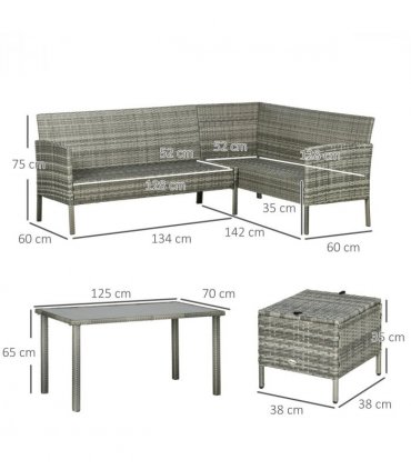 Outsunny 5Pcs Rattan Dining Corner Sofa Set, Garden Furniture Set, Dark Blue