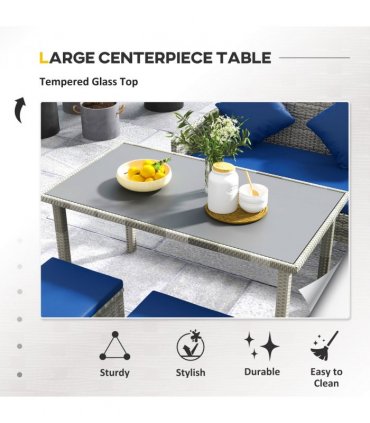 Outsunny 5Pcs Rattan Dining Corner Sofa Set, Garden Furniture Set, Dark Blue