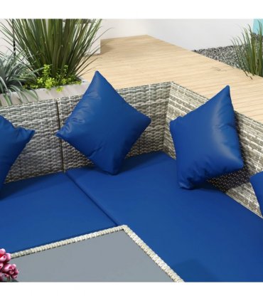 Outsunny 5Pcs Rattan Dining Corner Sofa Set, Garden Furniture Set, Dark Blue