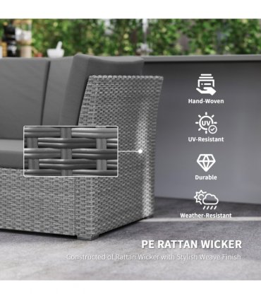 Outsunny 10-Seater Sofa Sectional w/ Cushioned Seat, Footstools and Glass Table