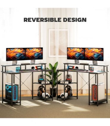 HOMCOM Computer Desk Reversible Home Office Desk with Storage Black
