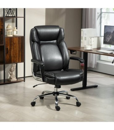 HOMCOM Faux Leather Desk Chair with Adjustable Height, 227kg 500LBS, Black
