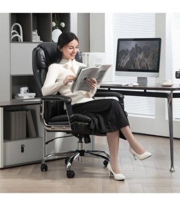 HOMCOM Faux Leather Desk Chair with Adjustable Height, 227kg 500LBS, Black