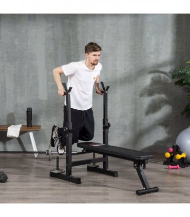 HOMCOM Adjustable Weight Bench with Barbell Rack and Dip Station, Black