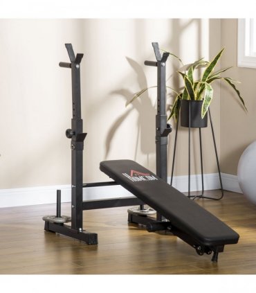 HOMCOM Adjustable Weight Bench with Barbell Rack and Dip Station, Black