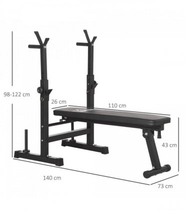 HOMCOM Adjustable Weight Bench with Barbell Rack and Dip Station, Black