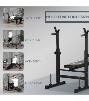 HOMCOM Adjustable Weight Bench with Barbell Rack and Dip Station, Black