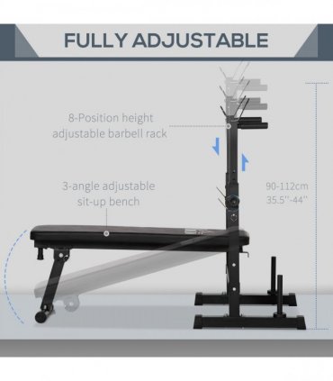 HOMCOM Adjustable Weight Bench with Barbell Rack and Dip Station, Black