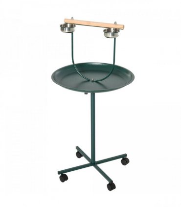 PawHut Bird Perch Stand, T-Stand Bird Training with Perch, Wheels, Bowls, Green
