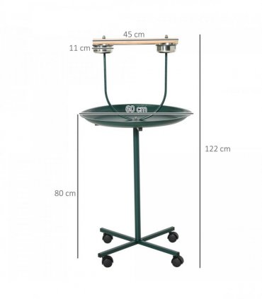 PawHut Bird Perch Stand, T-Stand Bird Training with Perch, Wheels, Bowls, Green