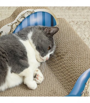 PawHut 2 in1 Cat Scratcher with Catnip, Cardboard Lounge Bed, Blue