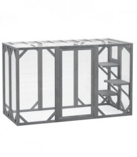 PawHut 71"Wooden Cat House with 3 Platforms, Large Door for Multiple Cats