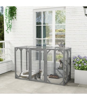 PawHut 71"Wooden Cat House with 3 Platforms, Large Door for Multiple Cats