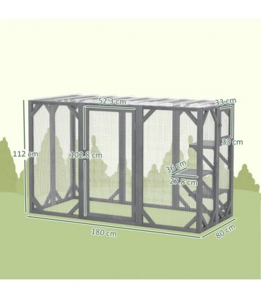 PawHut 71"Wooden Cat House with 3 Platforms, Large Door for Multiple Cats