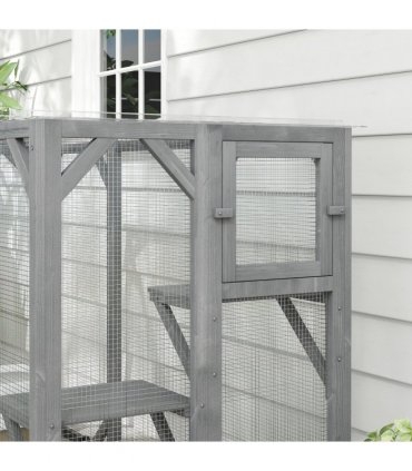 PawHut 71"Wooden Cat House with 3 Platforms, Large Door for Multiple Cats