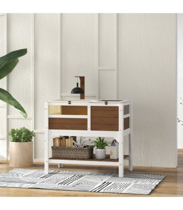 PawHut Wooden Tortoise House w/ Run, Shelter, Shelf, Lamp Holder - Brown