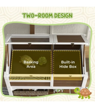 PawHut Wooden Tortoise House w/ Run, Shelter, Shelf, Lamp Holder - Brown