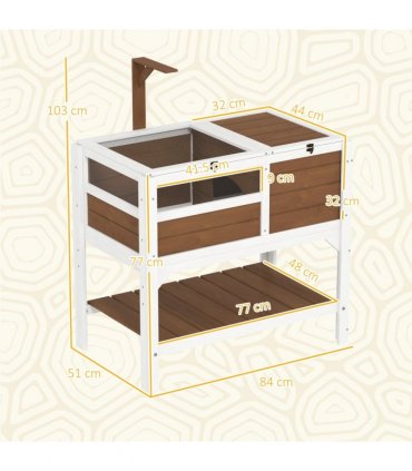 PawHut Wooden Tortoise House w/ Run, Shelter, Shelf, Lamp Holder - Brown