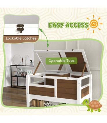 PawHut Wooden Tortoise House w/ Run, Shelter, Shelf, Lamp Holder - Brown