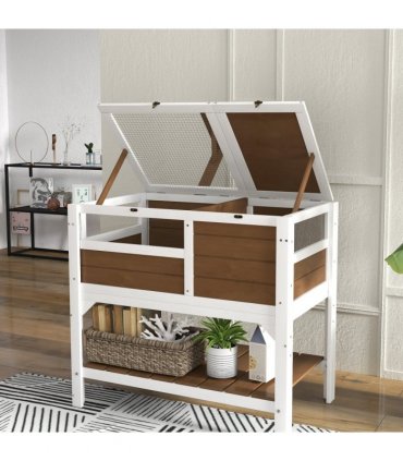 PawHut Wooden Tortoise House w/ Run, Shelter, Shelf, Lamp Holder - Brown