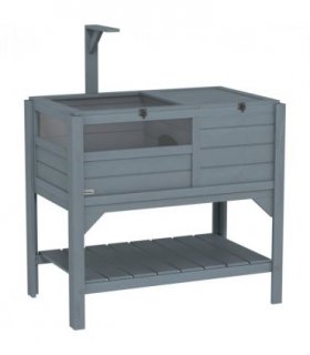 PawHut Wooden Tortoise House w/ Run, Shelter, Shelf, Lamp Holder, Grey