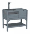 PawHut Wooden Tortoise House w/ Run, Shelter, Shelf, Lamp Holder, Grey