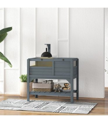 PawHut Wooden Tortoise House w/ Run, Shelter, Shelf, Lamp Holder, Grey