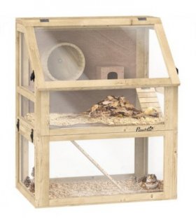 PawHut Wooden Hamster Cage w/ Detachable Bottom, Hut, Seesaw, 60 x 40 x 75cm