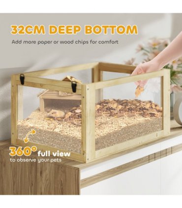 PawHut Wooden Hamster Cage w/ Detachable Bottom, Hut, Seesaw, 60 x 40 x 75cm
