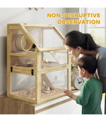 PawHut Wooden Hamster Cage w/ Detachable Bottom, Hut, Seesaw, 60 x 40 x 75cm