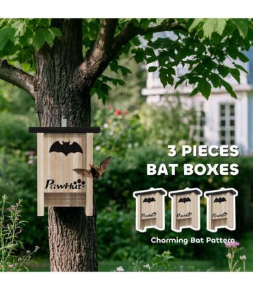 PawHut 3PCs Bat Boxes Designed to Attract Bats, 18 x 6 x 22.5 cm