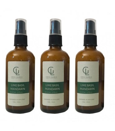 Aqueous Lime Basil Mandarin Room Spray 100ml in Amber Glass, 3 Bottles
