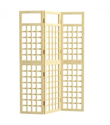 Outsunny 3-Panel Wooden Garden Privacy Screen, Natural Wood Finish