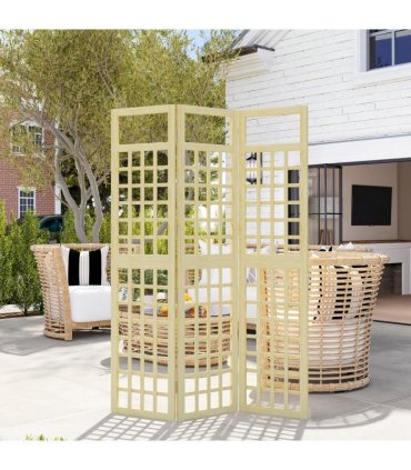 Outsunny 3-Panel Wooden Garden Privacy Screen, Natural Wood Finish