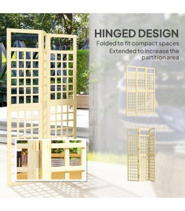 Outsunny 3-Panel Wooden Garden Privacy Screen, Natural Wood Finish