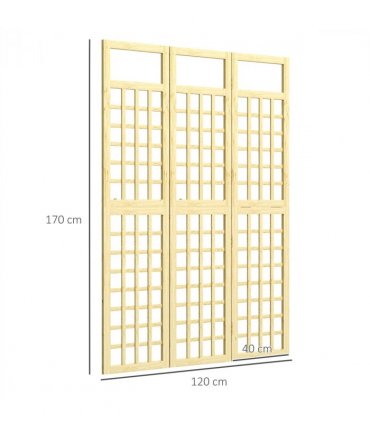 Outsunny 3-Panel Wooden Garden Privacy Screen, Natural Wood Finish